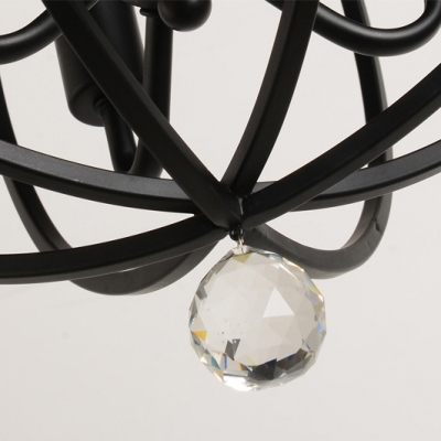 Black Dome Flush Light with Metal Frame and Clear Crystal Ball Industrial Flush Mount for Hallway
