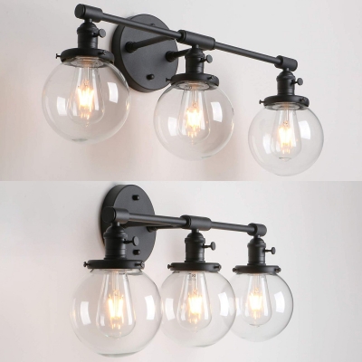 Black Orb LED Wall Light 3 Light Industrial Metal and Glass Sconce Light for Bathroom Kitchen