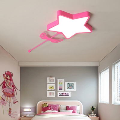 Creative Star Shape Ceiling Mount Light White Lighting Slim Panel LED Light Fixture in Pink/Blue for Girl Boy Bedroom