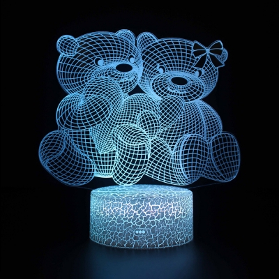 Cute Teddy Bear LED Illusion Light Girl Bedroom 7 Color Changing 3D Night Light with Touch Sensor