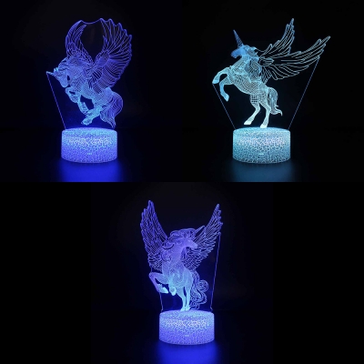 Decorative Unicorn 3D Optical Night Light 7 Color Changeable USB Port Battery Charger LED Bedside Lamp with Touch Sensor