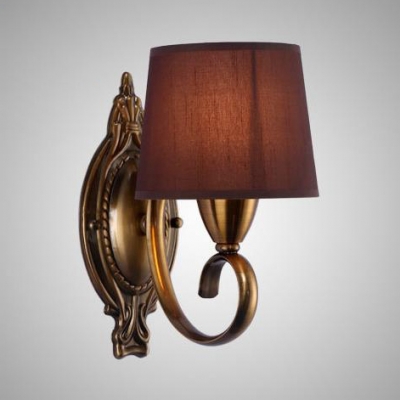 Dining Room Hotel Sconce Light Fabric Metal 1/2 Lights Antique Style Purple Tapered Shade Wall Light