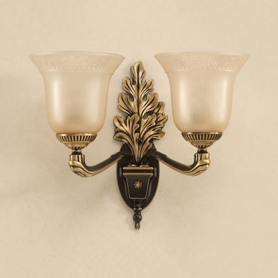 Engraving Arm Bell Shade Wall Sconce Kitchen Bathroom 1/2 Lights Antique Style Sconce Light with Leaf Body