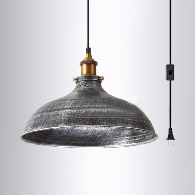 Metal Domed Shape Ceiling Light Living Room Restaurant 1 Light Antique Style Plug In Hanging Light in Galvanized Steel