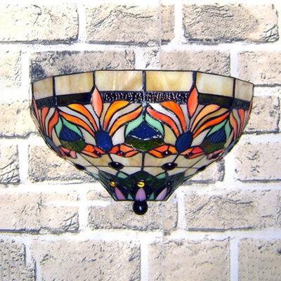 Tiffany Style Plant Pattern Wall Lamp Stained Glass One Light Wall Light for Bedroom Bathroom