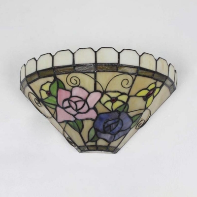 Tiffany Style Vintage Wall Lamp Stained Glass Flower and Bird Pattern Wall Light for Bedroom Bathroom