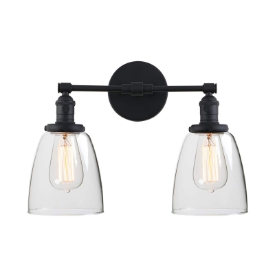 Industrial Bell Shape Wall Light Metal and Glass 2 Light Black Wall Lamp for Dining Room Bathroom
