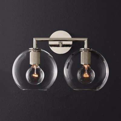 Industrial Globe Wall Light 2 Lights Metal and Glass Sconce Wall Lamp in Brass/Black/Chrome