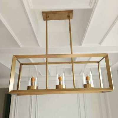 Living Room Kitchen Rectangle Hanging Light Metal Glass 3/4/5 Lights Creative Gold Island Light