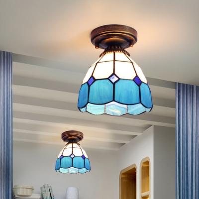 Mediterranean Style Cone Ceiling Light White/Clear Glass Flush Light for Bathroom