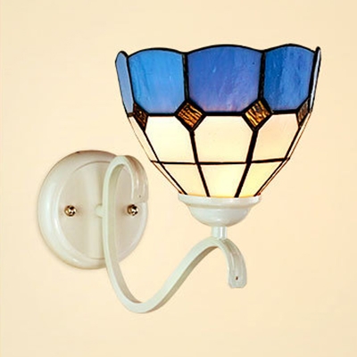 Mediterranean Style Craftsman/Dome Sconce Light 1 Light Stained Glass Wall Sconce for Bedroom Balcony