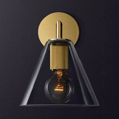 Metal and Glass Cone Wall Light Restaurant Study 1 Light Vintage Style Wall Lamp in Brass/Chrome/Black