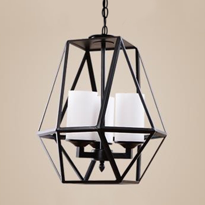 Metal and Glass Pendant Light Living Room 3/4 Lights Industrial Style Chandelier in Black