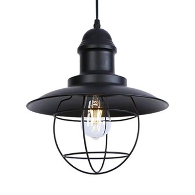 Metal Saucer Pendant Light with Iron Wire Single Light Vintage Style Hanging Pendant in Black for Kitchen