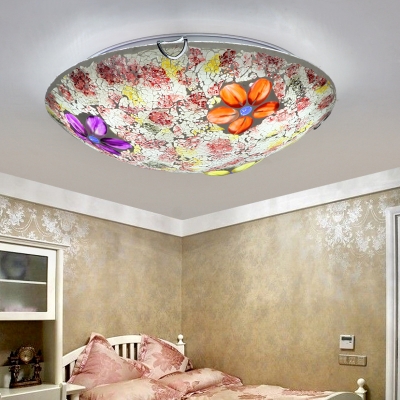Rustic Purple/Pink Ceiling Light Round Stained Glass for Living Room