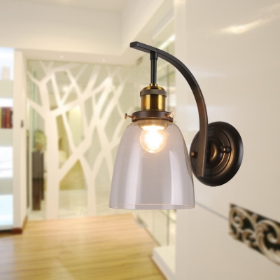 Single Light Bell Sconce Light Industrial Metal and Glass Wall Lamp for Hallway Foyer