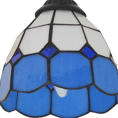 Stained Glass Cone Semi Flushmount Light 5 Lights Tiffany Style Ceiling Lamp in Blue/Yellow/Pink/Green