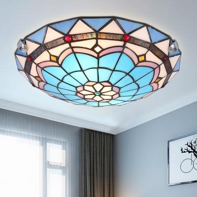 Stained Glass Dome Ceiling Light 2/3/4 Lights Tiffany Style Flush Light for Bedroom