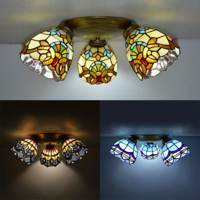 Stained Glass Flush Mount Light 3 Lights Victorian/Mediterranean/Baroque Ceiling Light