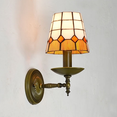 Tapered Shade Wall Light Bedroom Stained Glass 1 Light Tiffany Style Sconce Light in Blue/Yellow/Green/Pink