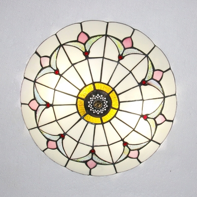Tiffany Style Bowl Ceiling Fixture 3-4 Lights Stained Glass Ceiling Mount Light in Beige/White