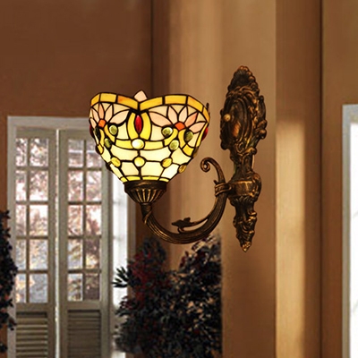 Tiffany Style Colorful Wall Lamp Lotus Pattern Stained Glass Sconce Light for Restaurant Shop
