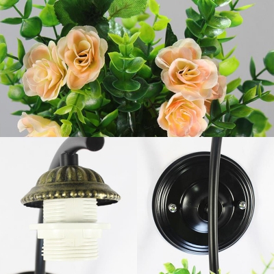 Tiffany Style Dome Wall Light 1 Light Glass and Metal Wall Lamp with Plant Decoration for Bedroom
