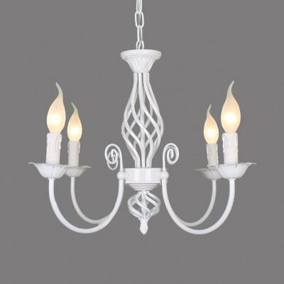 Traditional Candle Shade Chandelier 3/4/5 Lights Metal Pendant Light in Black/White for Dining Room