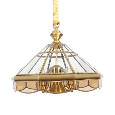 Traditional Cone Pendant Light 6 Lights Glass and Metal Chandelier Light for Hotel Restaurant