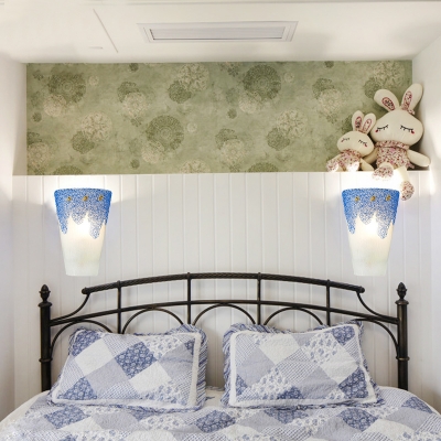 Up Lighting Blue Sconce Light 1 Light Mediterranean Style Glass Wall Lamp for Bedroom
