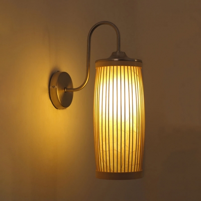 Vintage Style Cylinder Wall Light Wood and Metal Single Light Beige Wall Lamp for Dining Room Living Room