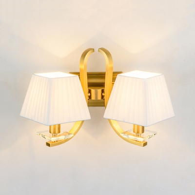 White Trapezoid Shade Wall Light 1/2 Lights Elegant Style Metal Sconce Light for Bedroom