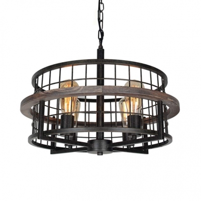 Wire Frame Hanging Light 4 Light Farmhouse Rustic Metal Pendant Lighting with Adjustable Chain in Black