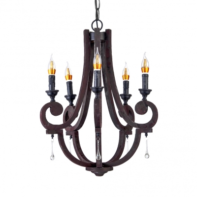 Wood Candle Shape Chandelier 4 Lights American Vintage Pendant Light for Dining Room Kitchen