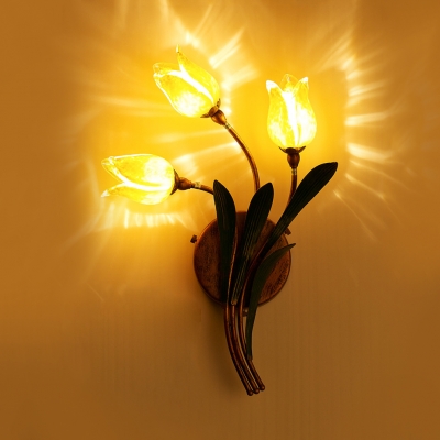 2/3/5 Lights Bloom Shape Wall Lamp Decorative Yellow Glass Metal Wall Light for Living Room Restaurant