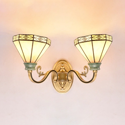 2 Lights Conical Sconce Wall Light Tiffany Style Antique Wall Lamp for Living Room Bathroom