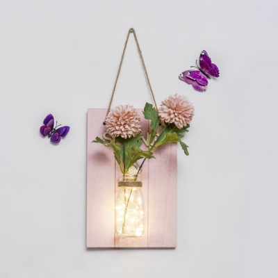 Beautiful Twinkle Light with Flower Decoration and Clear Bottle Wood and Glass String Light for Front Door