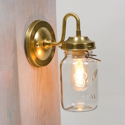 Antique Style Jar Wall Light Single Light Metal and Clear Glass Wall Sconce for Hallway Study