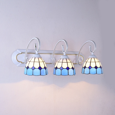Blue/Green/Orange Cone Wall Light 3 Lights Tiffany Style Stained Glass Sconce Light for Hallway