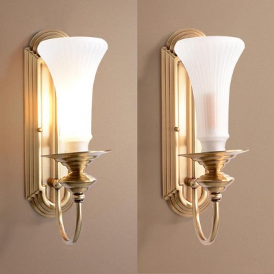 Classic Style Wall Light White Shade Metal Frosted Glass 1/2 Lights Sconce Light for Hallway Kitchen