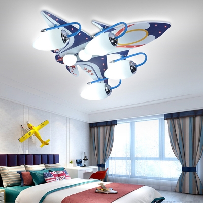 Cool Plane Pattern Ceiling Mount Light Girl Boy Bedroom Decorative Wood Acrylic LED Light Fixture