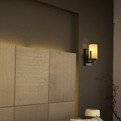 Cylinder Shade Dining Room Wall Sconce Metal and Frosted Glass 1 Light Simple Style Sconce Light in White
