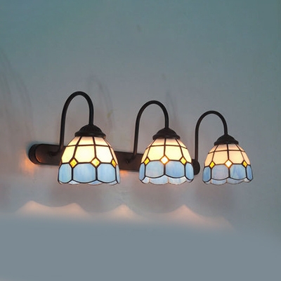 Dome Living Room Sconce Light Stained Glass 3 Lights Tiffany Style Wall Light in Blue/Yellow