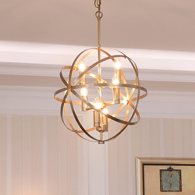 Elegant Globe Shape Chandelier Light 4/6/8 Lights Metal Hanging Lamp in Brass for Living Room Bedroom