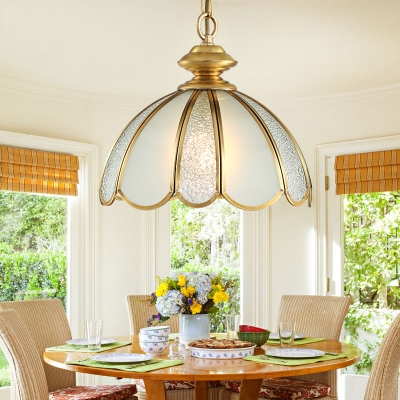 Elegant Style Dome Shape Chandelier 3 Lights Glass Metal Hanging Light for Bedroom Living Room
