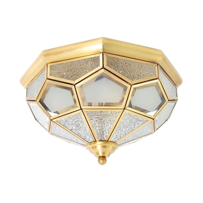 Elegant Style Polyhedron Flush Ceiling Light Glass 3 Lights Brass Light Fixture for Hotel