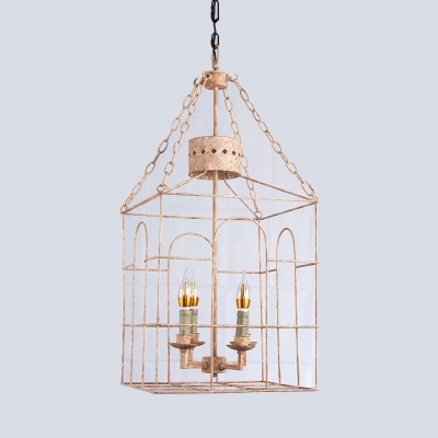 European Style Chandelier Light with Cage Shape 4 Lights Metal Hanging Light for Dining Room Hallway
