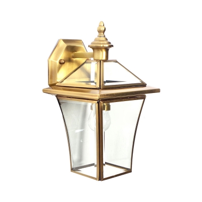 Front Door Down Lighting Wall Sconce Clear Glass Metal 1 Light Antique Style Wall Lamp in Brass