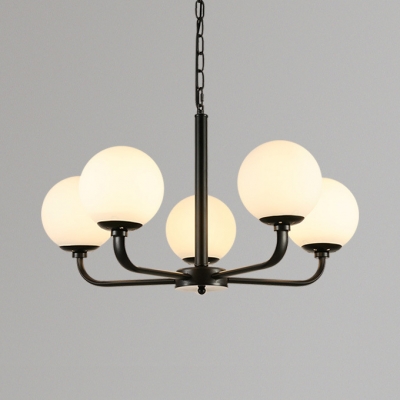 Frosted Glass Globe Pendant Light 5/6/8 Lights Traditional Chandelier in Black for Bathroom