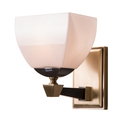 Frosted Glass Metal Wall Light with White Shade 1 Light Traditional Sconce Light for Bedroom Hotel